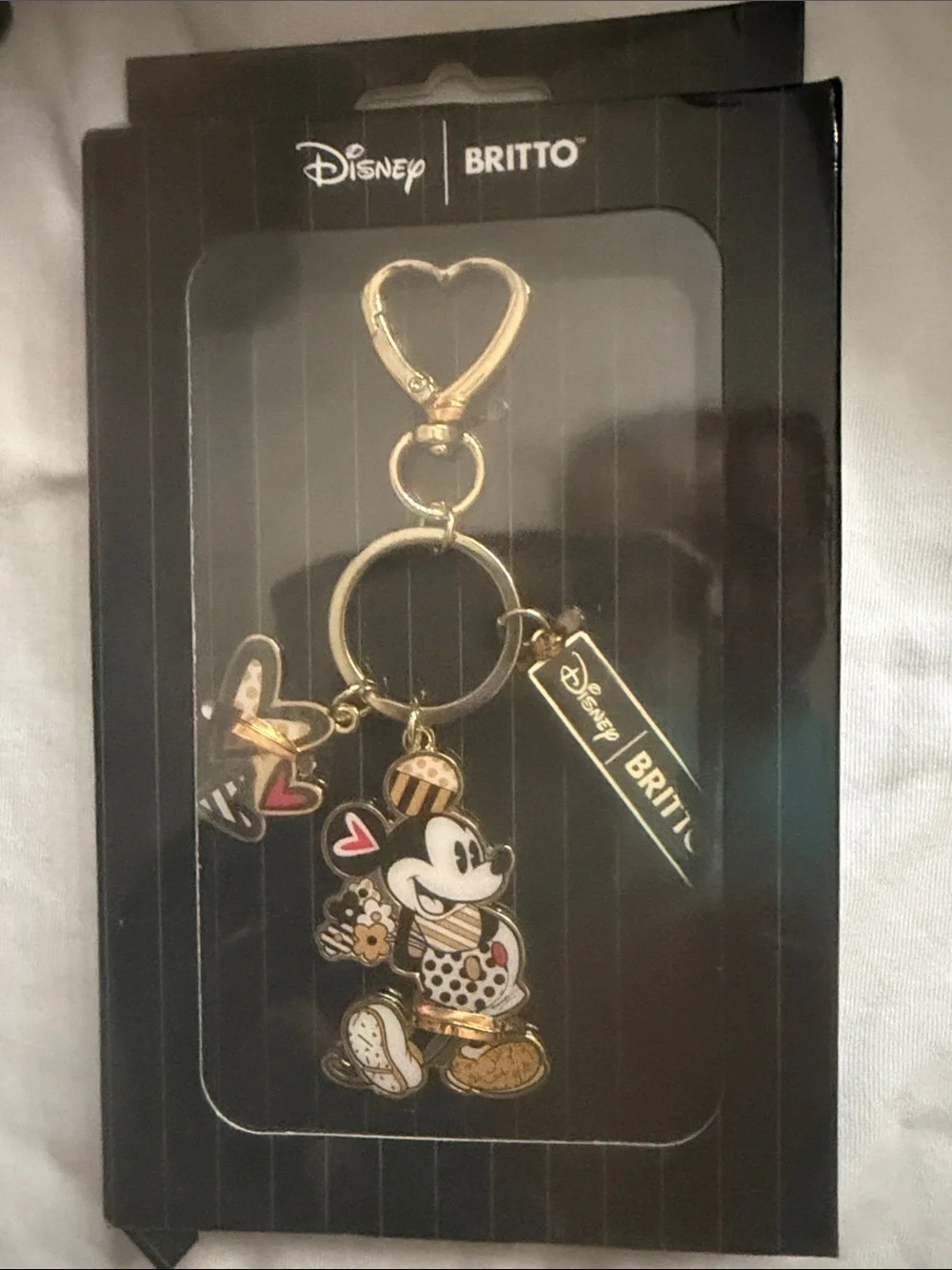 Disney Black Quilted Mickey Coin Pouch with Gold Chain &Icon Charms and keychain